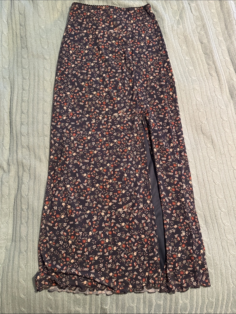 Navy Floral Maxi Skirt with Side Slit